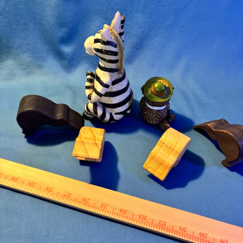 Animal Figurine Set Zebra Owl & Interlocking Wooden Kiwi Puzzles 4pc Decor - Picture 4 of 6